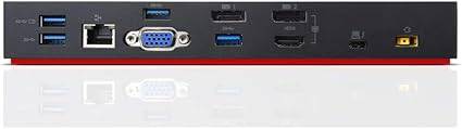 Lenovo ThinkPad Thunderbolt 3 Docking Station 40AC0135US connected to a laptop with multiple ports and cables.