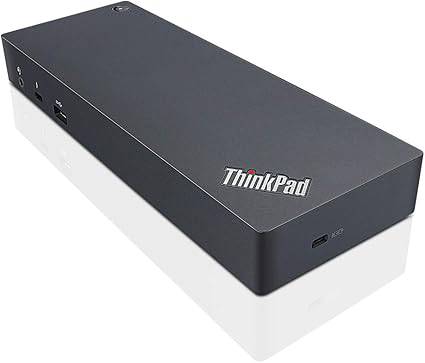 Lenovo ThinkPad Thunderbolt 3 Docking Station 40AC0135US connected to a laptop with multiple ports visible