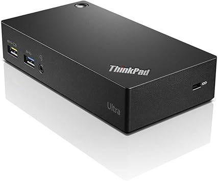 Lenovo ThinkPad USB 3.0 Ultra Dock connecting laptop with multiple ports for easy device expansion and workspace organization.