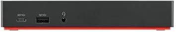 Lenovo ThinkPad USB-C Dock Gen2 UK connected to a laptop, featuring multiple ports and a sleek black design.