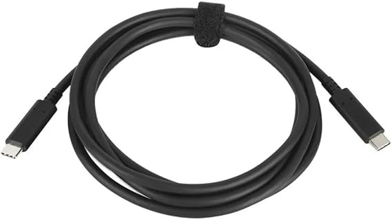 Lenovo USB-C to USB-C cable, 2-meter length, flexible cable for charging and data transfer, shown coiled on a white background.
