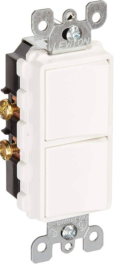 Leviton 5627-W 20 Amp, 120/277 Volt, Decora Style Single-Pole/Single-Pole AC Combination Switch, Commercial Grade, Grounding (White)