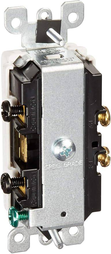 Leviton 5627-W 20 Amp, 120/277 Volt, Decora Style Single-Pole/Single-Pole AC Combination Switch, Commercial Grade, Grounding (White)