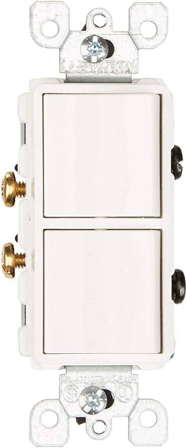 Leviton 5627-W 20 Amp, 120/277 Volt, Decora Style Single-Pole/Single-Pole AC Combination Switch, Commercial Grade, Grounding (White)