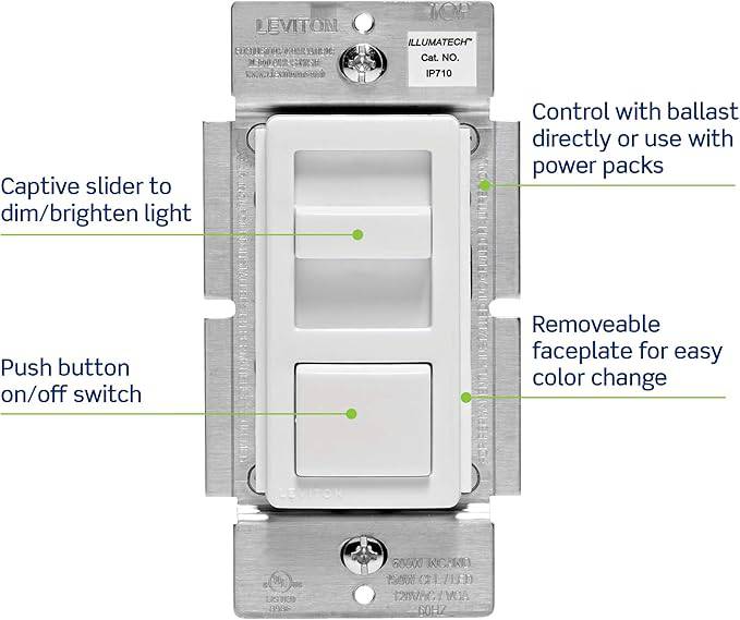 Leviton IP710-LFZ 1200VA, 120/277 V AC 60Hz, Single-Pole & 3-Way, IllumaTech Preset Electro-Mechanical Electronic