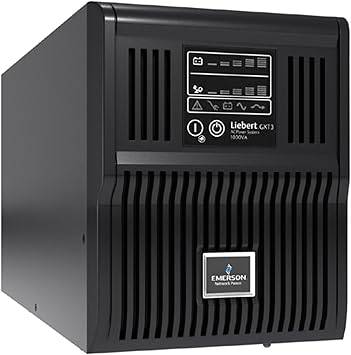 Liebert GXT3-1000MT120 external UPS with power factor correction, black unit with display panel and power connections.