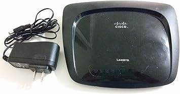 Wireless N home router by Linksys by Cisco, black device with multiple antennas for home Wi-Fi connectivity.