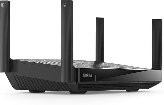 Linksys Hydra Pro 6E tri-band Mesh WiFi 6E router with multiple antennas and sleek design for high-speed internet connectivity