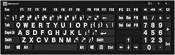 LogicKeyboard XL Print NERO PC slim line white on black keyboard with LogicLight LED backlight for the visually impaired, USB-powered.