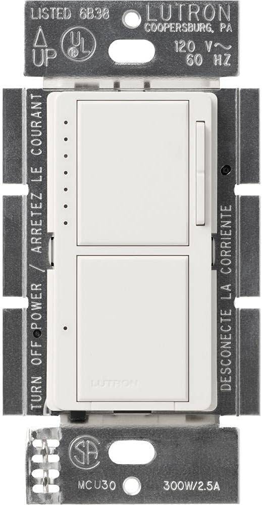 Lutron Maestro dual digital dimmer and switch for incandescent and halogen bulbs, white finish, 300-watt single pole model MA-L3S25-WH