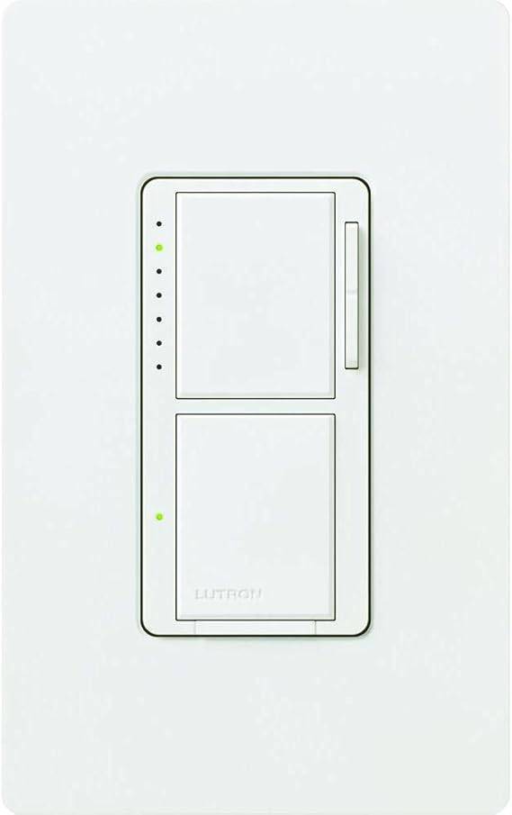 Lutron Maestro Dual Digital Dimmer and Switch, Only for Incandescent and Halogen Bulbs, 300-Watt Single Pole | MA-L3S25-WH | White
