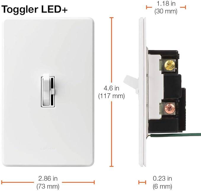 Lutron Toggler LED+ Dimmer Switch for Dimmable LED, Halogen and Incandescent Bulbs, 150 Watt, Single-Pole or 3-Way, TGCL-153P-WH-3, White, 3 Pack - TGCL-153P-WH-3
