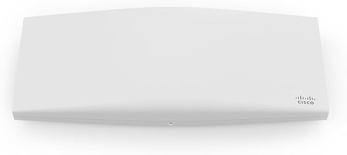 Refurbished Meraki MR44-HW wireless access point with multiple antennas, mounted on a wall for enterprise network connectivity.