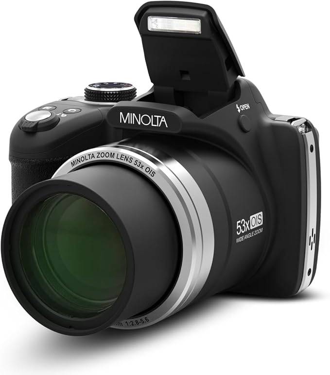 Minolta Pro Shot 16 Mega Pixel HD Digital Camera with 53x Optical Zoom, Full 1080p HD Video & 16GB SD Card, MN53Z, Black - MN53Z-BK-AG2