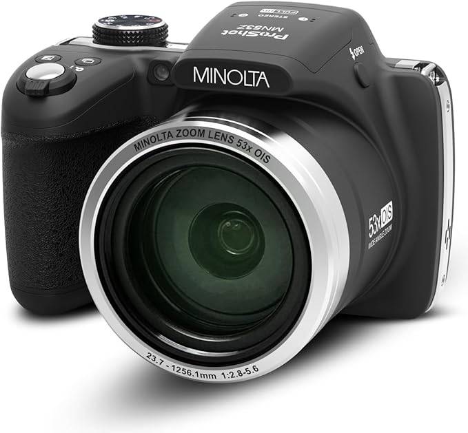 Minolta Pro Shot 16 Mega Pixel HD Digital Camera with 53x Optical Zoom, Full 1080p HD Video & 16GB SD Card, MN53Z, Black - MN53Z-BK-AG2
