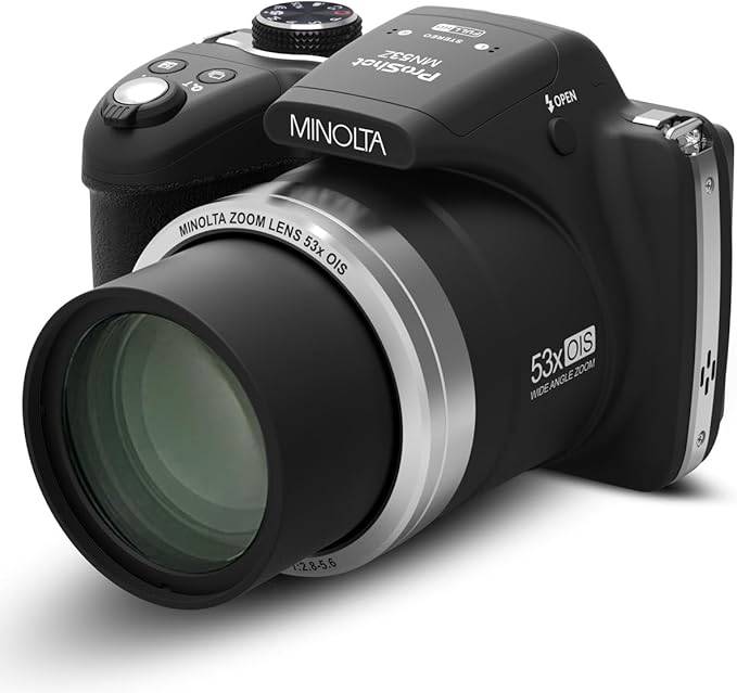 Minolta Pro Shot 16 Mega Pixel HD Digital Camera with 53x Optical Zoom, Full 1080p HD Video & 16GB SD Card, MN53Z, Black - MN53Z-BK-AG2