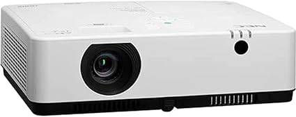 NEC Display NP-ME453X LCD projector in white showing a 4:3 aspect ratio projection on a wall.