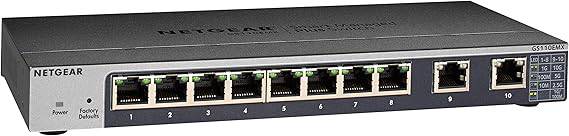 NETGEAR 10-Port Gigabit/10G Ethernet smart managed switch GS110EMX with 2x 10G ports, desktop/rackmount, ProSAFE lifetime protection