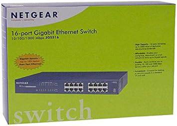 NETGEAR 16-Port Gigabit Ethernet unmanaged switch with desktop or rackmount setup and ProSAFE lifetime protection.