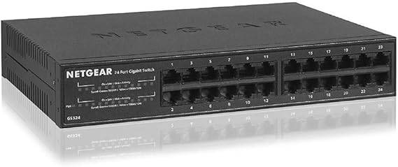 NETGEAR 24-port Gigabit Ethernet unmanaged switch with fanless design, suitable for desktop or rackmount installation.