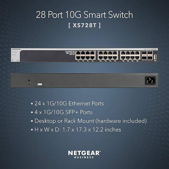 NETGEAR 28-Port 10G Ethernet Smart Managed Pro Switch (XS728T) - with 4 x 10Gigabit SFP+, Desktop/Rackmount, and ProSAFE Lifetime Protection