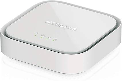 NETGEAR 4G LTE Broadband Modem LM1200 showing front view with ports and indicator lights for primary internet or failover WiFi solution