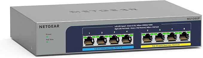 Netgear 8-Port Ultra60 PoE Ethernet switch with 4 PoE++ and 4 PoE+ ports, desktop or wall mount, limited lifetime protection