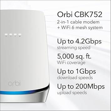 NETGEAR CONSUMER CBK752-100NAS WIFI 6 DOCSIS 3.1 MESH WIFI