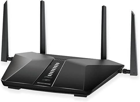 Netgear Nighthawk AX6 WiFi 6 router with four Ethernet ports, USB 3.0 port, and sleek design for high-speed home internet.