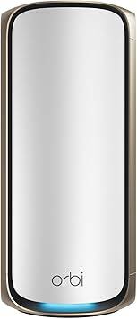 NETGEAR Orbi 970 Series RBE970 quad-band WiFi 7 mesh satellite with security, covering up to 3,300 sq ft.