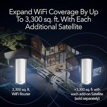 NETGEAR Orbi 970 Series (RBE970) Quad-Band WiFi 7 Mesh Add-on Satellite - Works with Existing 970 Series Mesh System or Router, Security Features, Covers up to 3,300 sq. ft., BE27000 802.11be
