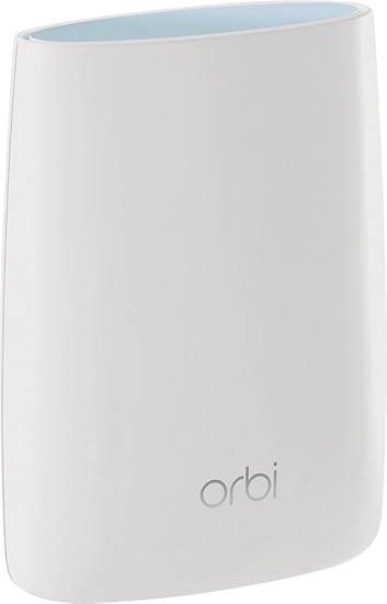 NETGEAR Orbi AC3000 Tri-Band Add-On Satellite for high-performance Wi-Fi mesh network, with multiple antennas and sleek design.