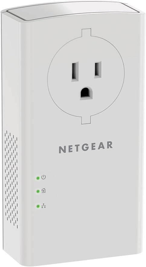 NETGEAR Powerline Adapter Kit, 2000 Mbps Wall-Plug, 2 Gigabit Ethernet Ports with Passthrough + Extra Outlet (PLP2000-100PAS)