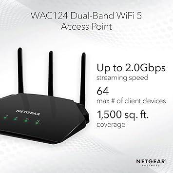 NETGEAR Wireless Desktop Access Point (WAC124) - WiFi 5 Dual-Band AC2000 Speed | 4 x 1G Ethernet Ports | Up to 64 Devices | WPA2 Security | Desktop | MU-MIMO | Supports 3 SSIDs | 802.11ac