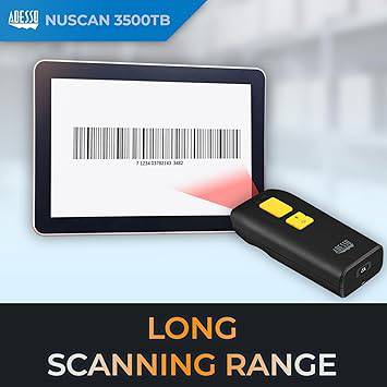 NuScan 3500TB - Portable Commercial 2D Wireless Barcode Scanner with Detachable Magnetic Cable, Antimicrobial, CCD Sensor, with Bluetooth for POS, Smartphones, and Tablets