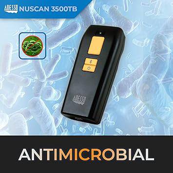 NuScan 3500TB portable wireless 2D barcode scanner with CCD sensor, magnetic cable, antimicrobial design, Bluetooth for POS and devices.