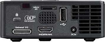 Optoma ML750 portable WXGA DLP LED projector with 700 lumens, 3D ready, white, MHL-enabled HDMI port, compact and lightweight.