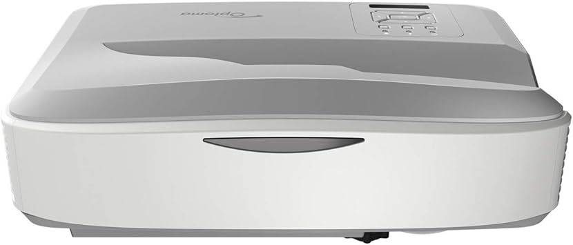 Optoma ZH500UST 3D-ready ultra short throw DLP projector displaying a 16:9 screen with bright, clear image projection