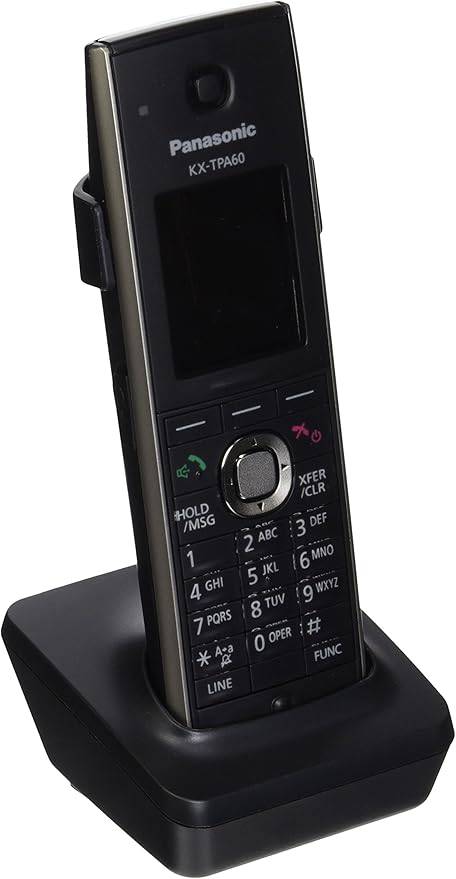 Panasonic KX-TPA60 wireless DECT handset with ergonomic design and digital display, used for home or office communication.