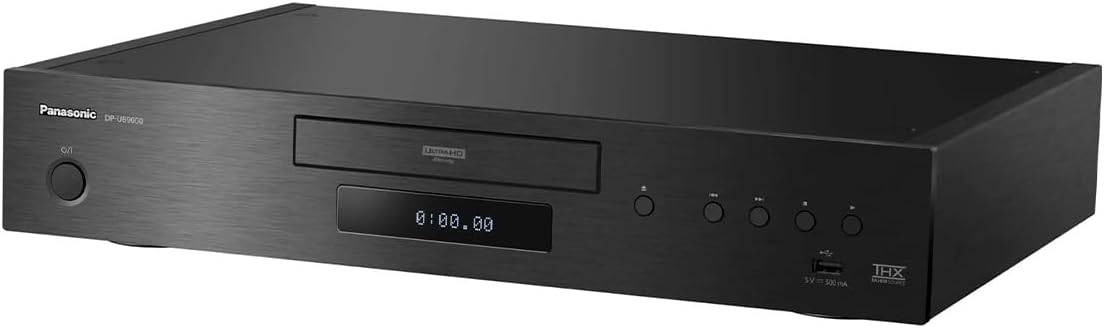 Panasonic Reference-Class 4K Blu-ray player with HDR10+, Dolby Vision, THX certification, Hi-Res sound, 4K streaming in black.