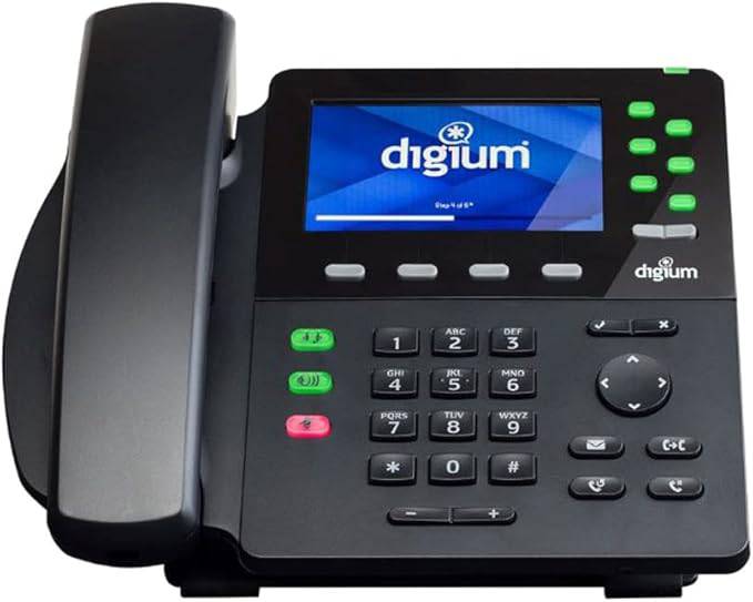 My Store D65 phone with 6-line SIP, HD voice, gigabit Ethernet, 4.3-inch color display, headset, and icon keys.