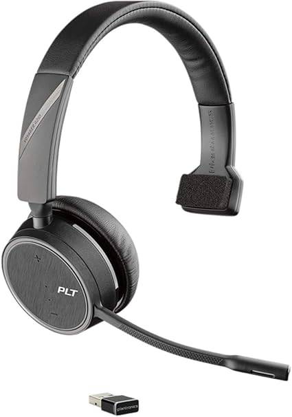 Black Plantronics Voyager 4210 UC Series Bluetooth wireless headset with adjustable headband and in-ear design.