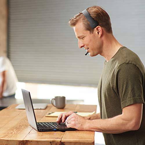 Black Plantronics Voyager 4210 UC Series Bluetooth wireless headset with adjustable headband and in-ear design.