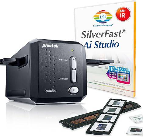 Plustek OpticFilm 8200i AI - 35mm Film & Slides Scanner. IT 8 Calibration Target + SilverFast Ai Studio , 7200 dpi Resolution 64Bit HDRi, Mac/PC