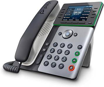 Poly Edge E350 IP Desk Phone by Plantronics and Polycom with 8-line keys, Wi-Fi, Bluetooth, and accessibility features.