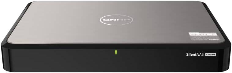 QNAP HS-264-8G-US 2-bay NAS with Intel N5105 processor, 8GB RAM, dual HDMI 2.0, 4K output, diskless, silent home media server.
