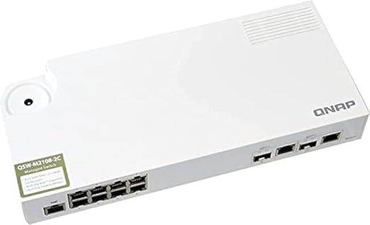 QNAP QSW-M2108-2C management switch with 8 ports, 2.5Gbps, 2 10Gbps SFP+ ports, and web browser management interface.