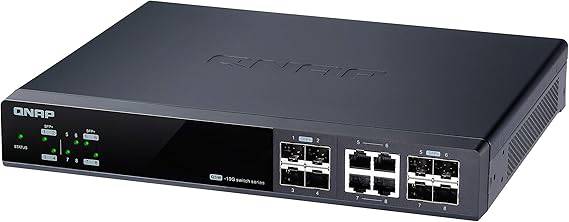 QNAP QSW-M804-4C 10GbE managed switch with 4 SFP+/RJ45 combo ports and 4 10GbE SFP+ Gigabit ports for high-speed networking.