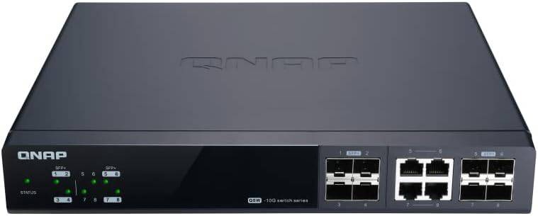 QNAP QSW-M804-4C-US 10GbE managed switch with 4 SFP+/RJ45 combo ports and 4 10GbE SFP+ Gigabit ports for high-speed network.