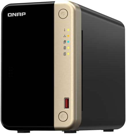 QNAP TS-264-8G-US 2-bay desktop NAS with Intel Celeron quad-core, M.2 PCIe slots, dual 2.5GbE network ports, diskless setup.